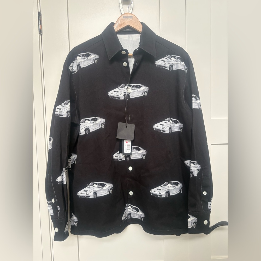 Authentic Versace Black Car Print Men's Jean Jacket